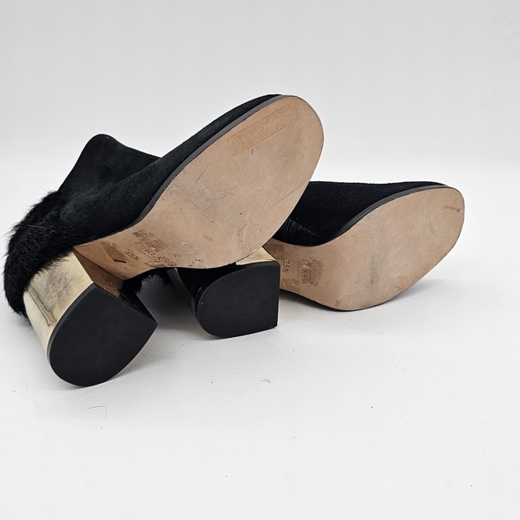 Furla Womens Ankle Bootie Round Toe Zip Side Gold Heels Leather Black Size 35.5 - Picture 11 of 14